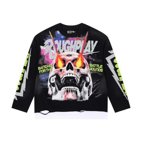 Cosmic Ray Skull Nebula Print Washed Version Long Sleeve T-Shirt 28758387