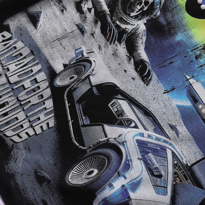 Space Skull Silver Hot Stamping Print Washed Version Long Sleeve T-Shirt 28758381