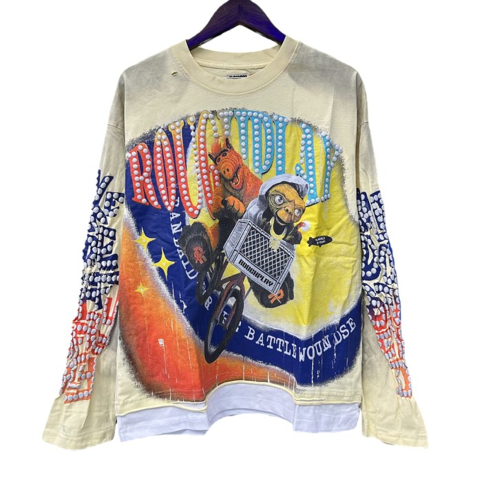 Piglet ET Bicycle Silver Hot Stamping Print Washed Version Long Sleeve T-Shirt 2 colors 28758383