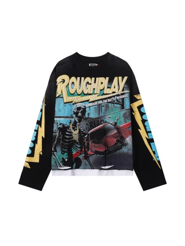 Car Crash Skull Silver Hot Stamping Print Washed Version Long Sleeve T-Shirt 28758375