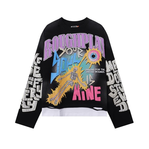 Electric Shock Skull Eyeball Silver Hot Stamping Print Washed Version Long Sleeve T-Shirt 28758384