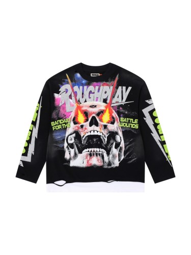 Cosmic Ray Skull Nebula Print Washed Version Long Sleeve T-Shirt 28758387