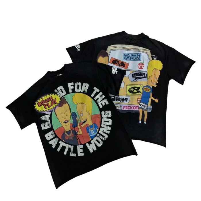 Cartoon Figures Rhinestone Print Washed Version Tee 28758390