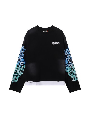 R Ruoeli Grocery Silver Hot Stamping Print Washed Version Long Sleeve T-Shirt 28758379