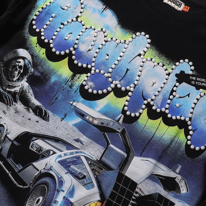 Space Skull Silver Hot Stamping Print Washed Version Long Sleeve T-Shirt 28758381
