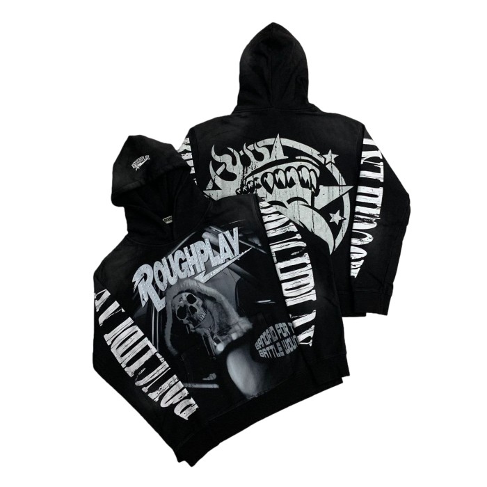 Hood Skeleton Driving Rhinestone Print Washed Version Hoodie 28758372