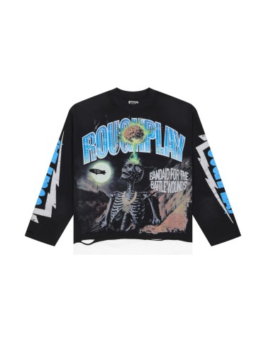 Yellow Sand Skull Rhinestone Print Washed Version Long Sleeve T-Shirt 28758388