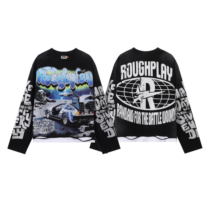 Space Skull Silver Hot Stamping Print Washed Version Long Sleeve T-Shirt 28758381