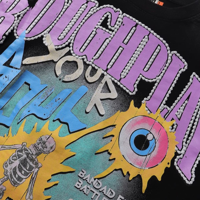 Electric Shock Skull Eyeball Silver Hot Stamping Print Washed Version Long Sleeve T-Shirt 28758384