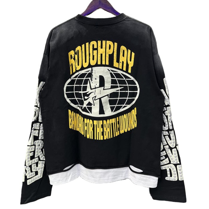 Electric Shock Skull Eyeball Silver Hot Stamping Print Washed Version Long Sleeve T-Shirt 28758384
