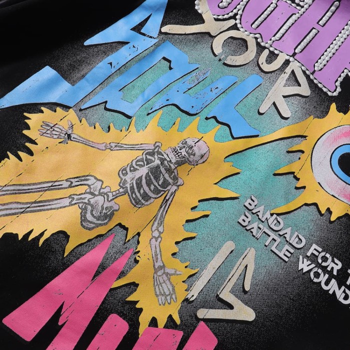 Electric Shock Skull Eyeball Silver Hot Stamping Print Washed Version Long Sleeve T-Shirt 28758384