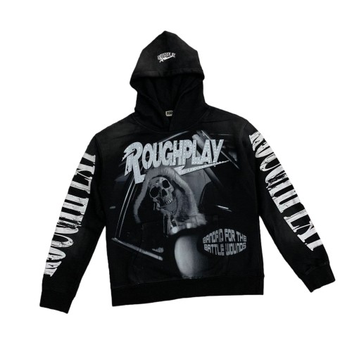 Hood Skeleton Driving Rhinestone Print Washed Version Hoodie 28758372