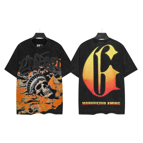 [Buy Two Get One Free]Rhinestone Letter Distressed Washed Version Tee 28759353