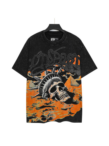 [Buy Two Get One Free]Rhinestone Letter Distressed Washed Version Tee 28759353