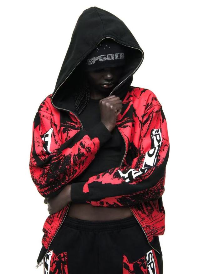 [Big & Tall for weights up to 220 lbs]1:1 quality version Red Printed Zipper  Hoodie & Pants Set 28760678
