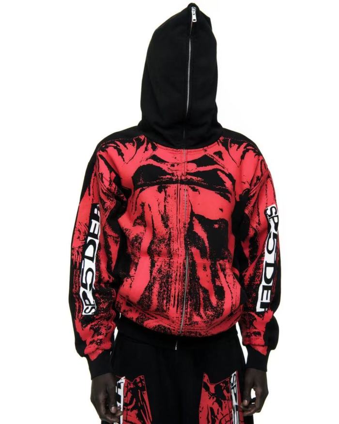 [Big & Tall for weights up to 220 lbs]1:1 quality version Red Printed Zipper  Hoodie & Pants Set 28760678