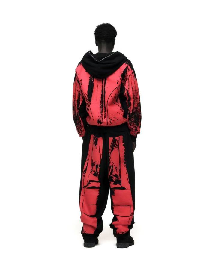 [Big & Tall for weights up to 220 lbs]1:1 quality version Red Printed Zipper  Hoodie & Pants Set 28760678