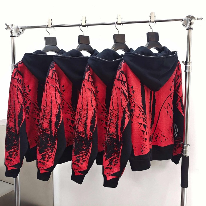 [Big & Tall for weights up to 220 lbs]1:1 quality version Red Printed Zipper  Hoodie & Pants Set 28760678