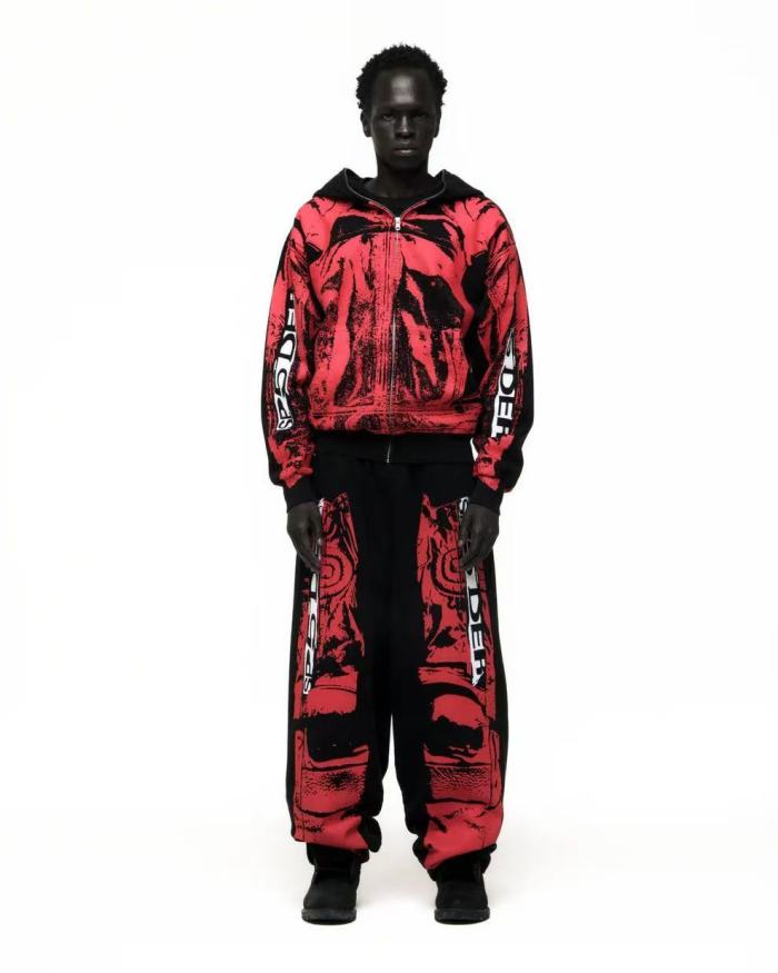 [Big & Tall for weights up to 220 lbs]1:1 quality version Red Printed Zipper  Hoodie & Pants Set 28760678