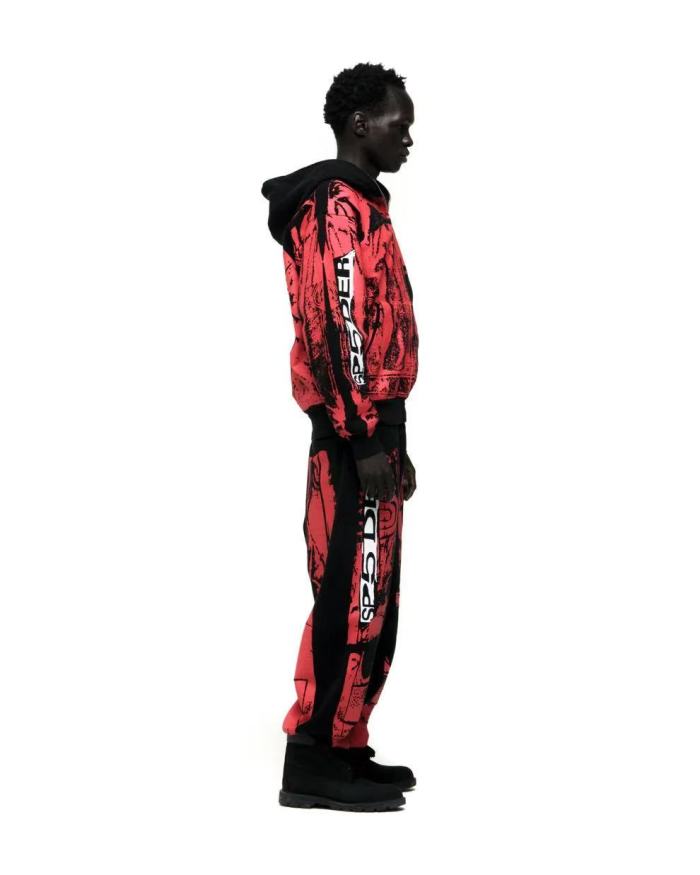 [Big & Tall for weights up to 220 lbs]1:1 quality version Red Printed Zipper  Hoodie & Pants Set 28760678