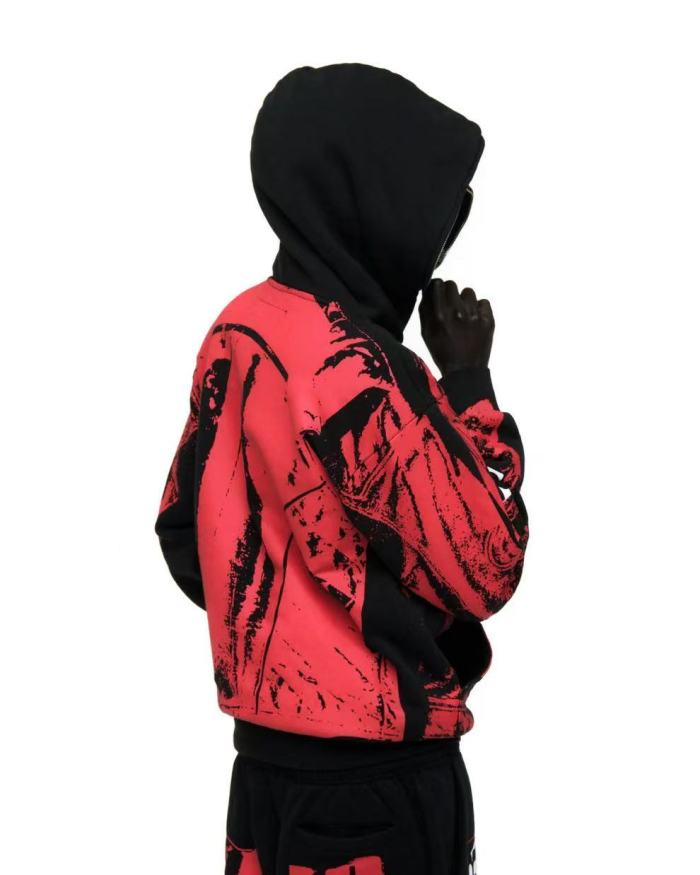 [Big & Tall for weights up to 220 lbs]1:1 quality version Red Printed Zipper  Hoodie & Pants Set 28760678