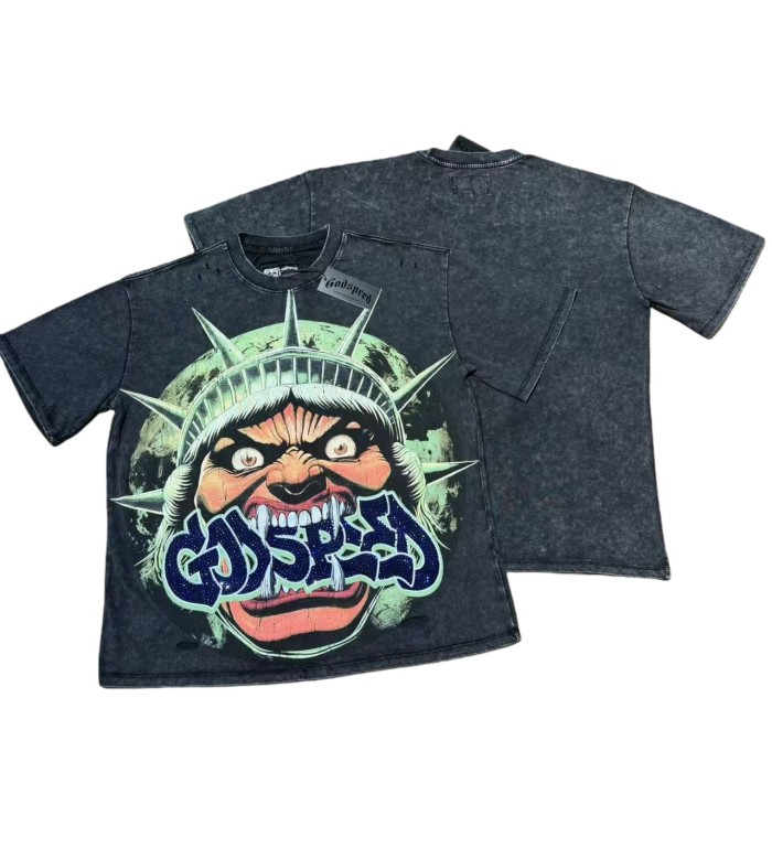 Rhinestone Logo God Statue Print Distressed Washed Version Tee 2 colors 28760692
