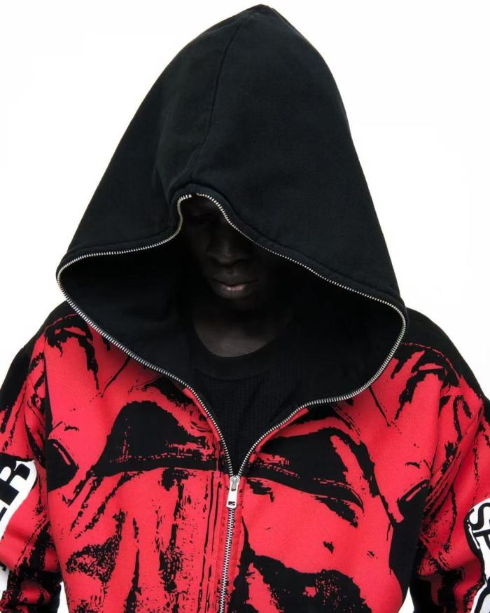 [Big & Tall for weights up to 220 lbs]1:1 quality version Red Printed Zipper  Hoodie & Pants Set 28760678