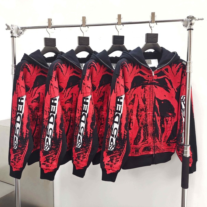 [Big & Tall for weights up to 220 lbs]1:1 quality version Red Printed Zipper  Hoodie & Pants Set 28760678