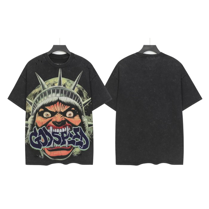 Rhinestone Logo God Statue Print Distressed Washed Version Tee 2 colors 28760692