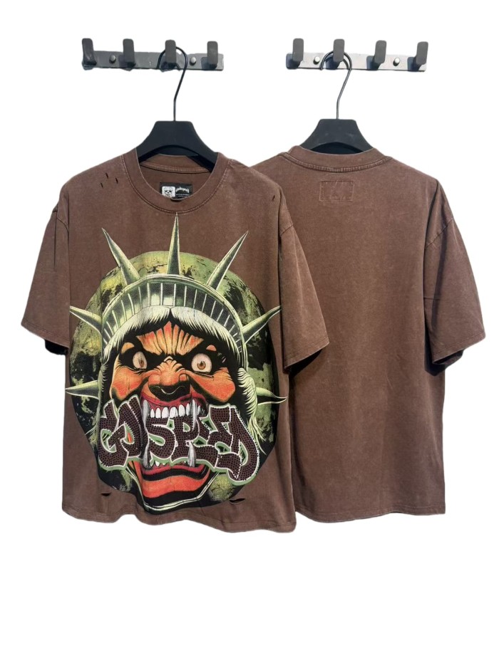 Rhinestone Logo God Statue Print Distressed Washed Version Tee 2 colors 28760692