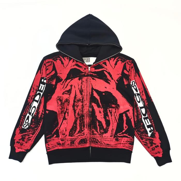 [Big & Tall for weights up to 220 lbs]1:1 quality version Red Printed Zipper  Hoodie & Pants Set 28760678