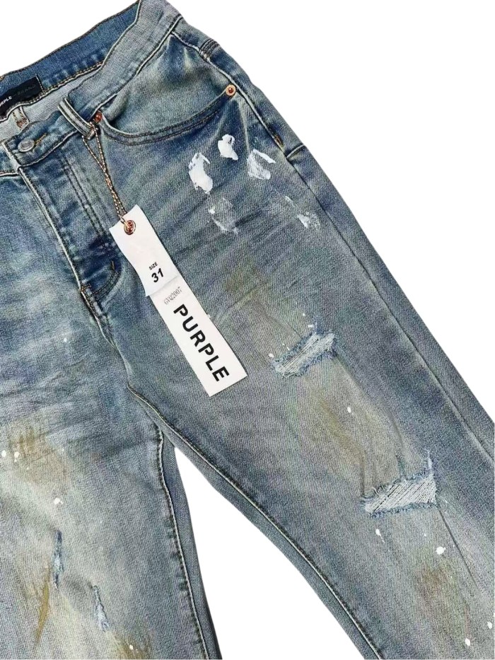 1:1 quality version Vintage Yellowed Splash Ink Ripped Jeans 28761305