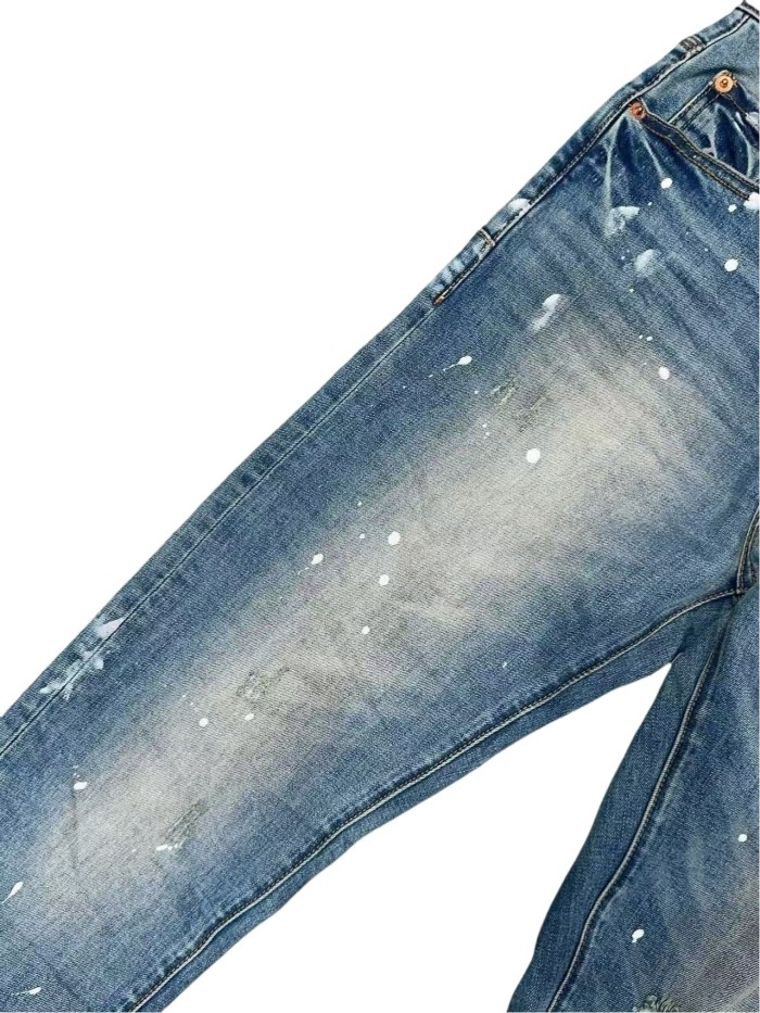 1:1 quality version Paint Graffiti White Speckles Ripped Jeans 28761302
