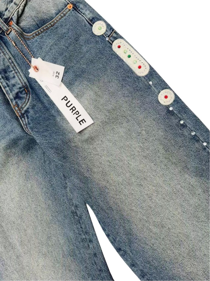 1:1 quality version Side Seam Traffic Light Hot-fix Rhinestone Straight Leg Jeans 28761320