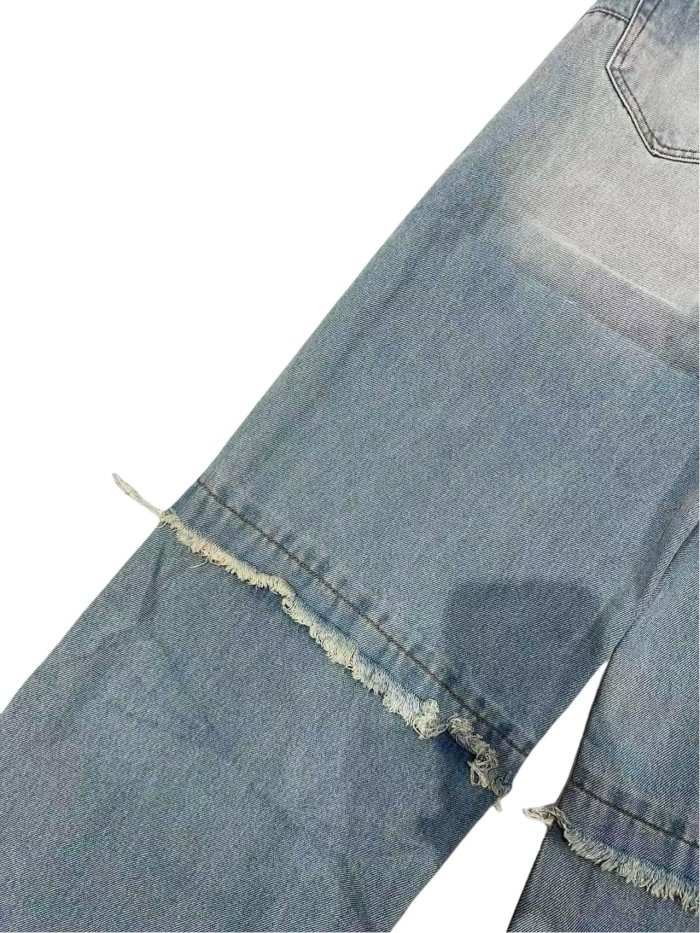 1:1 quality version Knee Patchwork Tassel Embellishment Straight Leg Jeans 28761318
