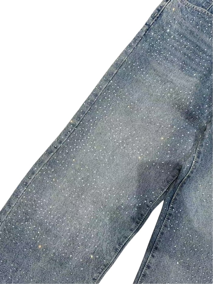 1:1 quality version Front Starry Sky Hot-fix Rhinestone Straight Leg Jeans 28761319