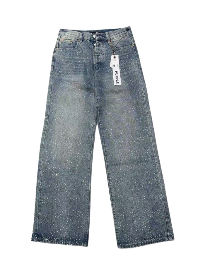1:1 quality version Front Starry Sky Hot-fix Rhinestone Straight Leg Jeans 28761319
