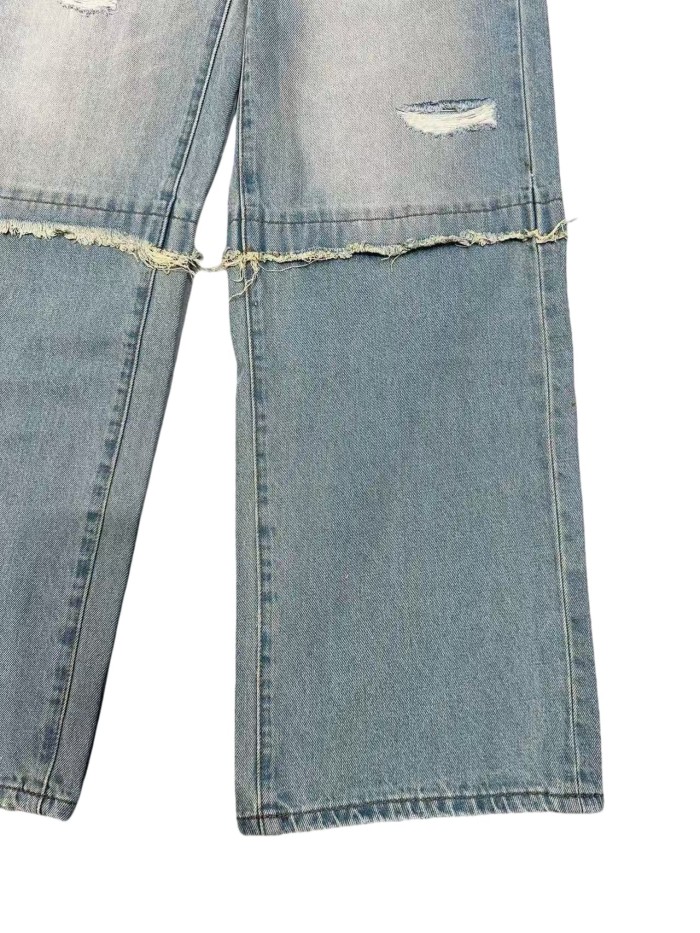 1:1 quality version Knee Patchwork Tassel Embellishment Straight Leg Jeans 28761318