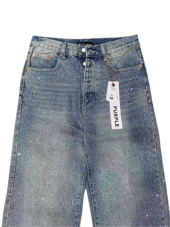 1:1 quality version Front Starry Sky Hot-fix Rhinestone Straight Leg Jeans 28761319