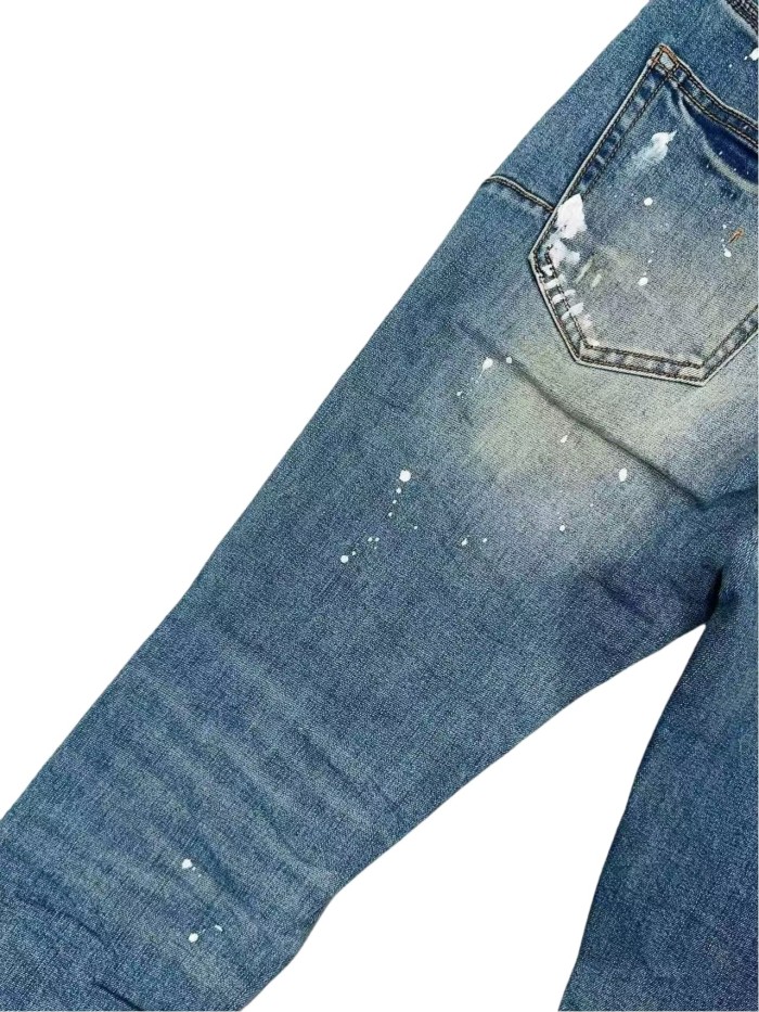 1:1 quality version Paint Graffiti White Speckles Ripped Jeans 28761302