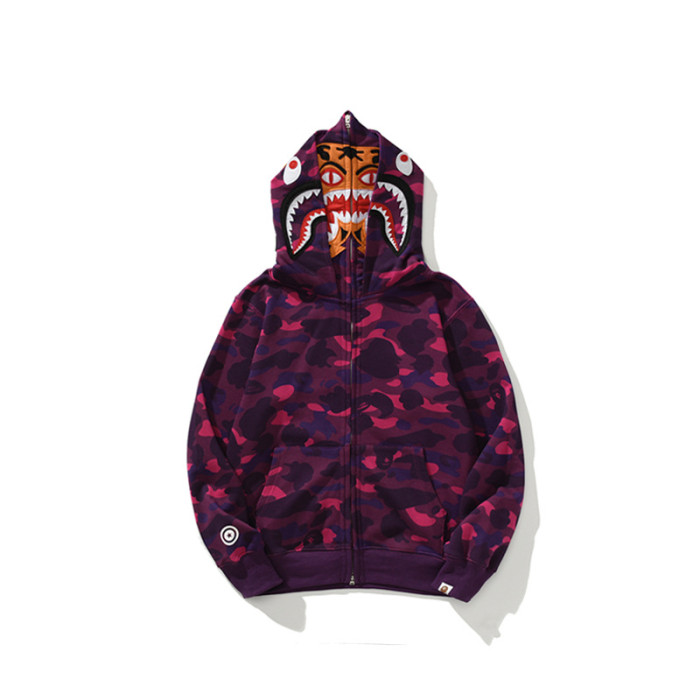 Camouflage Double-Capped Tiger Head Lightweight Fleece Shark Zipper Hoodie 3 colors 28772143
