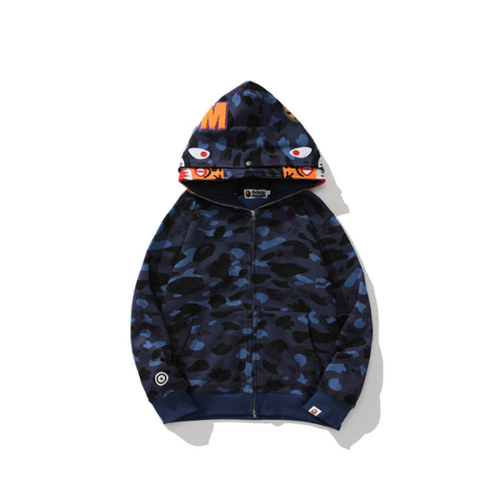 Camouflage Double-Capped Tiger Head Lightweight Fleece Shark Zipper Hoodie 3 colors 28772143