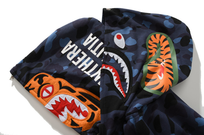 Camouflage Double-Capped Tiger Head Lightweight Fleece Shark Zipper Hoodie 3 colors 28772143