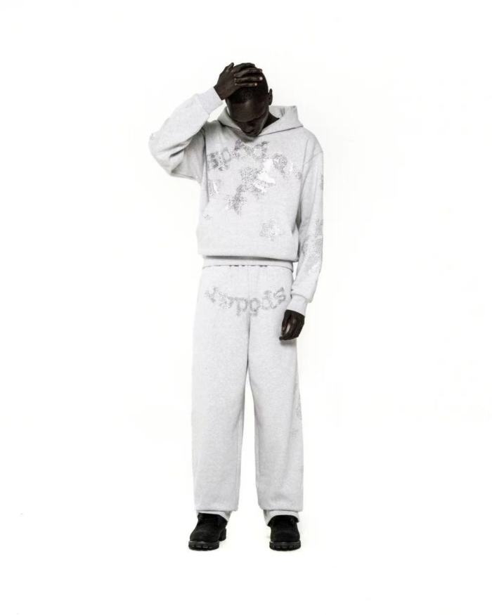 [Big & Tall for weights up to 220 lbs]1:1 quality version White Diamond Large Star Hoodie & Pants Set 28777396