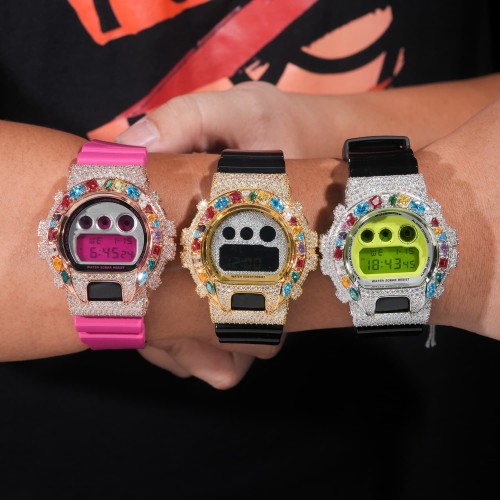 Sterling Silver Case with Colored Moissanite DW6900 Watch Case 3 colors 28777620