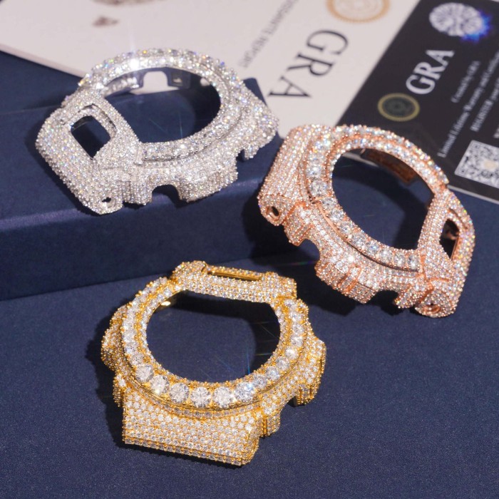Bezel set with large moissanite stones on GM6900 model watch case 3 colors 28782447