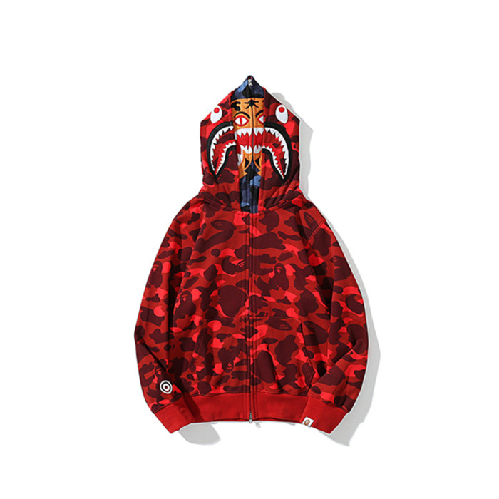 Two-Tone Camo Shark Tiger Head Double-Cap Zipper Hoodie 2 colors 28782843
