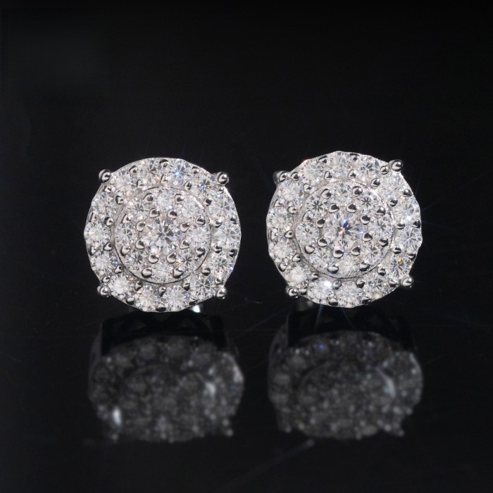 Hip-Hop Silver Moissanite Electroplated Earrings 2 colors 28782835