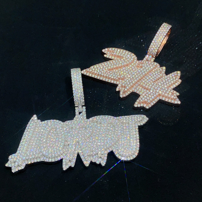 Silver-Set Moissanite Burr Letter Patchwork Pendant 3 colors 28782848