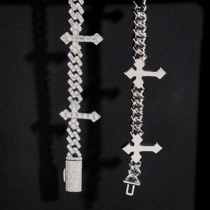 Silver Moissanite Cuban Cross Bracelet 28782918